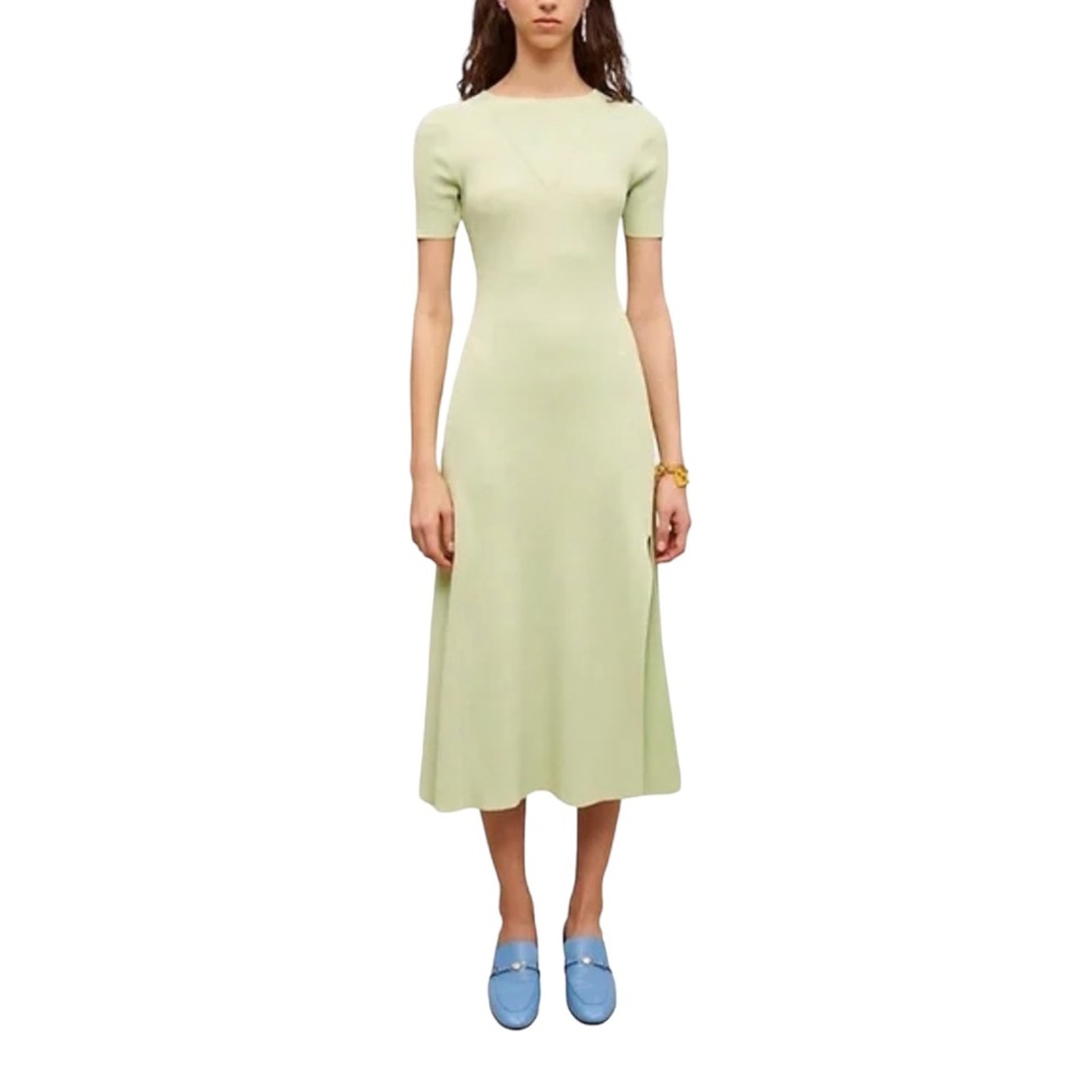 Nwt! Maje Rib-Knitted Fitted Scoopback Midi Dress - Large (Msrp: $415)